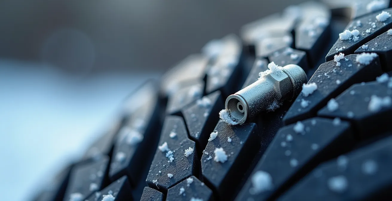 Capteur TPMS monté sur une valve de pneu d'hiver avec condensation givrée