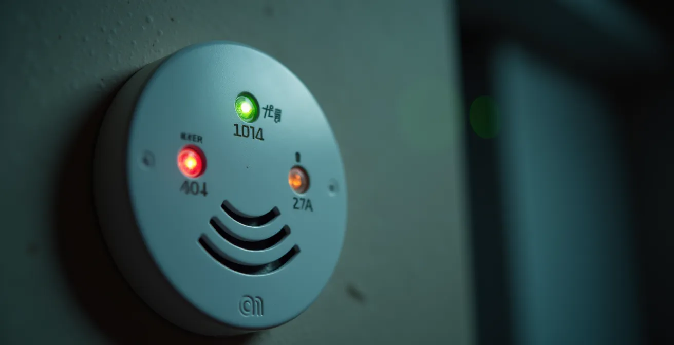 Gros plan sur les indicateurs LED d'un détecteur sans texte visible