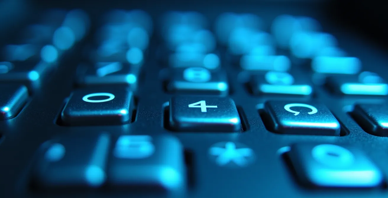 Vue macro d'un clavier de guichet automatique avec éclairage LED sécuritaire, sans texte visible