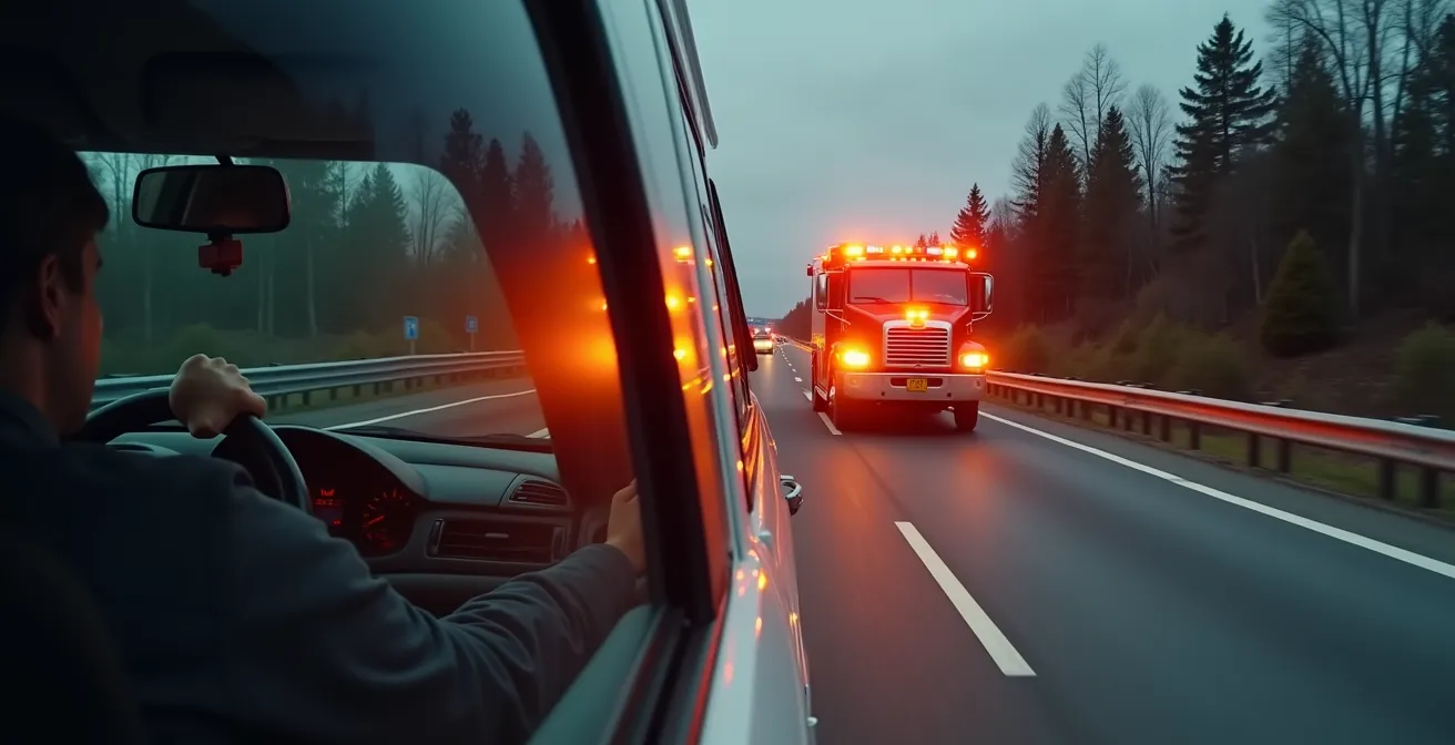 Démonstration visuelle de la manœuvre du corridor de sécurité sur une autoroute québécoise