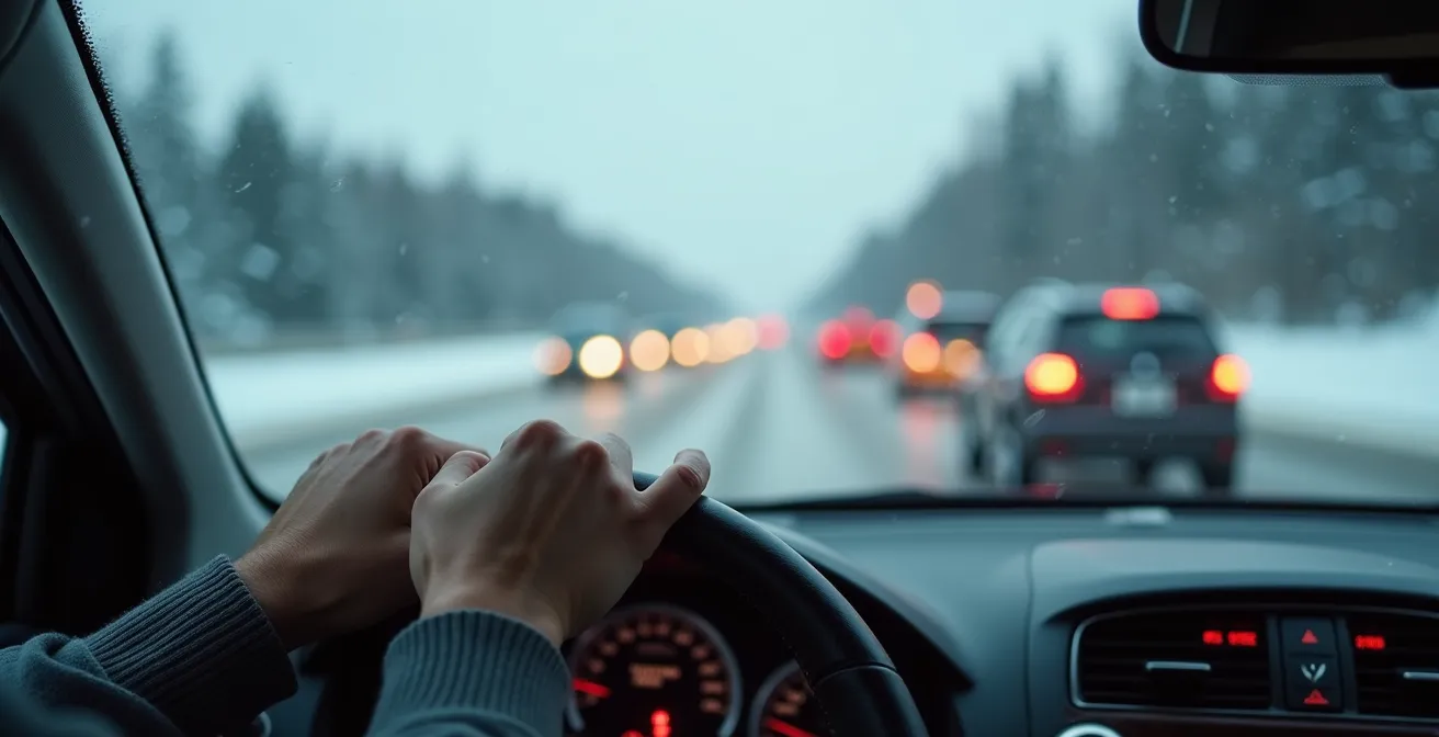 Comparaison visuelle de la distance de freinage entre un VUS 4x4 et une berline compacte sur glace
