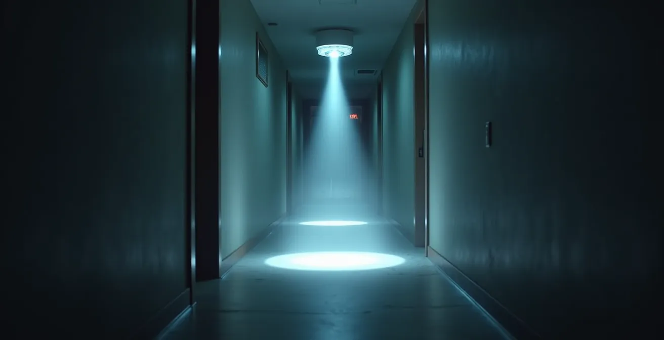 Vue schématique montrant les zones mortes sous un détecteur de mouvement mal placé